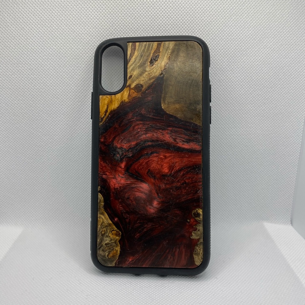 Carved Red Wood resin I Phone XS case